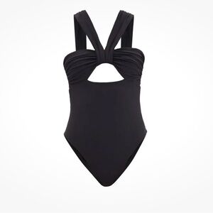 Nensi Dojaka Butterfly Cut-Out One Piece Swimsuit Black Halter Neck​​​​​​